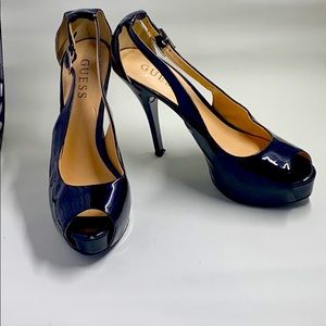 Black Guess Peep Toe Patent Leather Heels